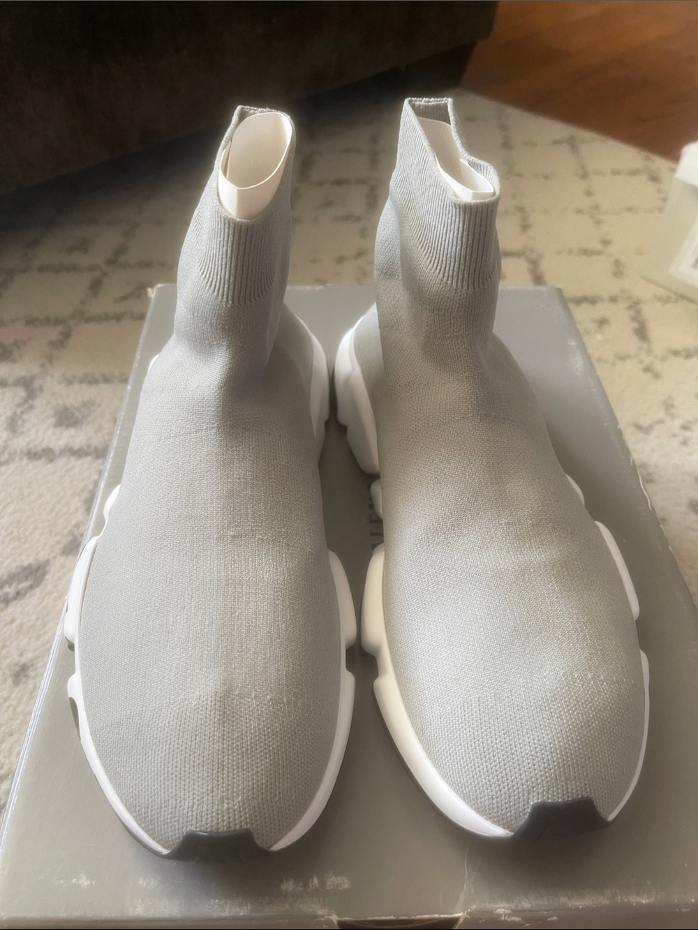Balenciaga Men's Stretch Sock Sneakers - Light Gray and White